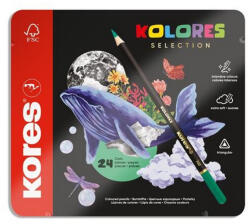  Színes ceruza készlet, háromszögletű, fém doboz, KORES "Kolores Selection", 24 különböző s (CIK93325)