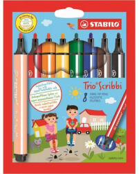  Filctoll készlet, 1, 5-2 mm, rugós hegy, STABILO "Trio Scribbi", 8 különböző szín (CTST368803)