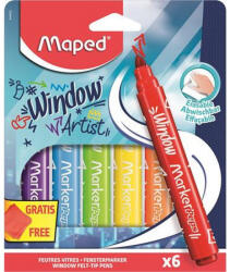  Ablakfilc készlet, vastag, törlőkendővel, 5 mm, MAPED "Marker'Peps", 6 különböző szín (CIMA844822)