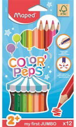  Színes ceruza készlet, háromszögletű, vastag, MAPED "Jumbo", 12 különböző szín (CIMA834010)