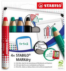  Táblaceruza készlet, fehértáblához, flipchartpapírhoz kúpos, STABILO "MARKdry", 4 féle szí (CTS64845)