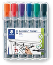 STAEDTLER Flipchart marker készlet, 2 mm, kúpos, STAEDTLER "Lumocolor 356", 6 különböző szín (CTS356WP6)