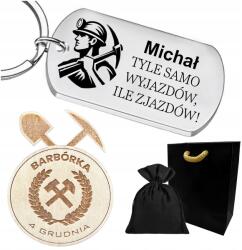  Gravírozott kulcstartó Bányásznak Barbórka acél 316L ajándék Ajándék