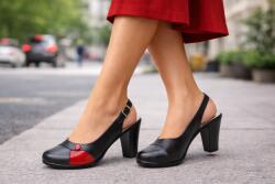 MV Ciucaleti Pantofi dama eleganti slingback negru-rosu cu toc gros - design modern si confort , marimea 40