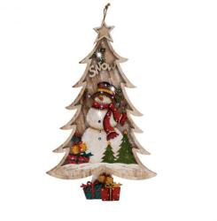 Somogyi Elektronic Decoratiune brad de Craciun din lemn cu LED alb rece, pentru geam sau usa, 55 cm (KID24)