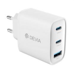 DEVIA EXTREME hálózati töltő USB+ 2 Type-C aljzat (65W, GaN, PD gyorstöltő + Type-C kábel) FEHÉR (ST111967)