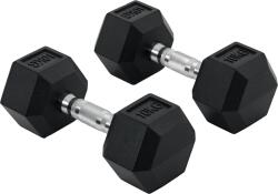 HOMCOM Set 2 gantere hexagonale de 10kg din metal si cauciuc pentru antrenamente acasa si la birou, negru (A91-019V01)