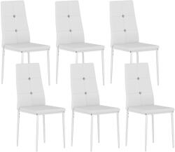 HomCom Set de 6 Scaune de Dining Tapizate în PU cu Spătar Înalt cu Butoane și Picioroare de Oțel Design Modern Alb | Aosom Romania (835-477V01WT)