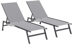 Outsunny Set 2 Șezlonguri Reglabile în 5 Poziții cu Măsuță Laterală și 2 Roți, din Metal și Poliester, Gri | Aosom Romania (84G-974V00GY)