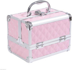 HOMCOM Trusa Machiaj Profesionala, Beauty Case pentru Make Up cu Profile din Aluminiu, Maner si Tava in Consola, 20x15x15cm, Roz | Aosom Romania (501-004PK)