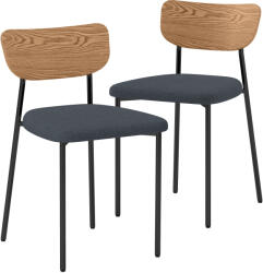 HomCom Lot de 2 scaune de dining cu picioare din oțel, spate curbat și șezut tapitat, gri și efect de lemn natural | Aosom Romania (83A-252V00ND)