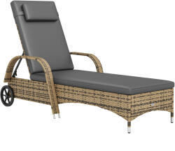 Outsunny Șezlong de soare cu saltea spătar reglabil multipoziții cotiere roți 200 x 73 x 30-103 cm galben | Aosom Romania (862-005V0ACG)