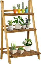 Outsunny Etajeră pentru plante în lemn formă piramidală, eșafodaj pliabil cu 3 rafturi 60 x 37 x 93 cm maro | Aosom Romania (845-119)