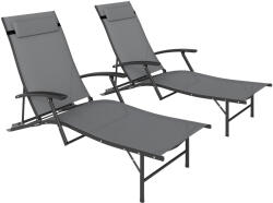 Outsunny Set de 2 Șezlonguri Pliante, Ajustabile în 4 Poziții cu Cotiere și Perne, 64x154x87 cm, Gri | Aosom Romania (84G-632V00GY)