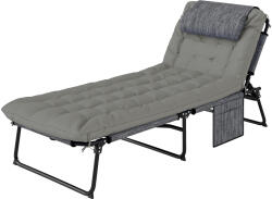 Outsunny Sezlong pliabil cu spatar inclinabil pe 4 nivele, Scaun de plaja pentru exterior cu perna, buzunar lateral, tetiera, Gri (84G-351V00GY)