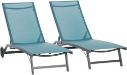 Outsunny Set de 2 Șezlonguri Rabatabile pe 5 Niveluri, Șezlonguri din Aluminiu și Țesătură Respirabilă, 66x165x102 cm, Albastru | Aosom Romania (84G-088V01BU)