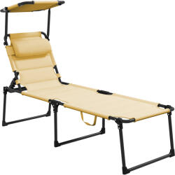 Outsunny Șezlong pliabil cu copertină, perniță reglabilă pentru cap din țesătură Oxford 70 x 200 x 45 cm crem | Aosom Romania (84G-358V00CW)