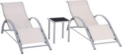 Outsunny Set de 2 Șezlonguri și Măsuță cu Blat din Sticlă, 59x169x66 cm, Crem | Aosom Romania (84B-570CW)