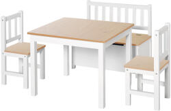HOMCOM Set 4 Pezzi Tavolino con Sedie e Panca Portaoggetti per Bambini in Legno (312-001)