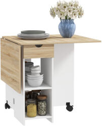 HomCom Masă de Dining Pliabilă cu Sertar și Rafturi, Masă Economică cu Extensii pentru Bucătărie, Sufragerie, Living, Stejar | Aosom Romania (83A-117V80AK)