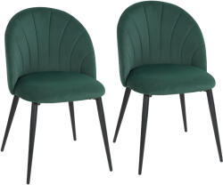 HomCom Set de 2 Scaune de Sufragerie din Catifea, Scaune Bucătărie cu Spătar Curbat în Formă de Scoică, Picioare din Metal, Stil Nordic, Scaun Tapițat pentru Bucătărie, Dormitor, Cameră de Zi, Verde Închis |