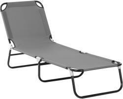 Outsunny Șezlong Pliabil cu Spătar Reglabil în 5 Poziții, Scaun de Grădină cu Material Respirable Oxford, Ideal pentru Plajă, Piscină, Grădină, 188x56x28 cm, Gri | Aosom Romania (84B-442GY)