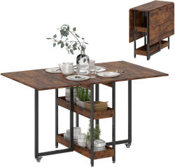 HomCom Masă de Dining Extensibilă în stil industrial, pentru până la 4 persoane, rafturi deschise, flexibilă, Metal, Placă de melamină, Maroniu | Aosom Romania (83A-296V00DR)