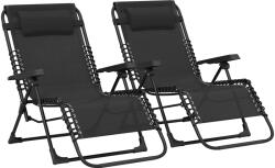 Outsunny Set de 2 șezlonguri pentru bronzat, șezlong pliant reglabil cu tetieră din textilenă, 90 x 65 x 112 cm, negru | Aosom Romania (84G-722V01BK)