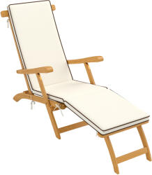 Outsunny Șezlong din lemn pliabil pentru grădină cu suport pentru picioare, saltea, șezlong până la 160 kg, Teak | Aosom Romania (84G-510V90WT)