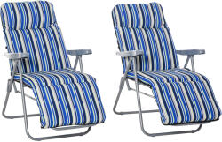 Outsunny Set de 2 Șezlonguri de Grădină Pliabile, Șezlonguri cu Spătar Reglabil pe 5 Nivele, Perne, Cotiere, din Oțel și Poliester, pentru Exterior, Terasă, Albastru și Crem | Aosom Romania (84B-571V70BU)