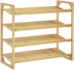 HomCom Etajeră pentru pantofi cu 4 niveluri, depozitare 12 perechi cu design cu lamele, bambus, 76x33x67cm, lemn natural | Aosom Romania (837-511V00ND) Pantofar