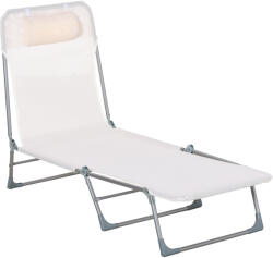 Outsunny Șezlong Pliabil cu Spătar Reglabil pe 5 Nivele și Pernă, Șezlong de Grădină cu Material Texteline, pentru Plajă, Piscină, Grădină, 182x56x28 cm, Crem | Aosom Romania (84B-622CW)