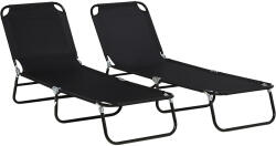 Outsunny Set de 2 șezlonguri pliabile, șezlong de grădină cu spătar reglabil în 5 trepte, suport până la 120 kg | Aosom Romania (84G-182V00BK)
