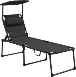 Outsunny Șezlong pliabil cu copertină, pernă pentru cap reglabilă din material Oxford 70 x 200 x 45 cm, negru | Aosom Romania (84G-358V00BK)