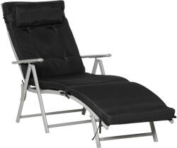 Outsunny Șezlong pliabil 7 poziții, șezlong înclinabil, confort sporit cu saltea + cotiere, metal epoxidic, textilenă, poliester Negru | Aosom Romania (84B-184V01BK)