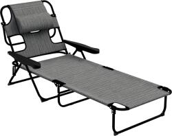 Outsunny Șezlong de grădină pliabil cu spătar reglabil în 4 poziții, orificiu pentru citit și pernă suport cap 72L x 194l x 31H cm Gri | Aosom Romania (84G-391V00GG)