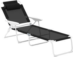 Outsunny Șezlong pliabil pentru grădină cu pernă, scaun cu spătar reglabil în 4 poziții până la 120 kg Negru | Aosom Romania (84B-438V01BK)
