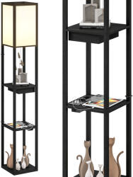 HomCom Lampadaire modern cu LED-uri și rafturi cu port USB A+C, comutator la picior pentru salon, cameră, birou, negru | Aosom Romania (B31-526V90BK)