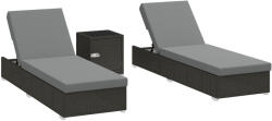 Outsunny Set 2 Șezlonguri de Grădină din Ratan cu Măsuță Laterală și Spătar Reglabil, 184x60x22 cm, Gri Închis | Aosom Romania (862-094V02CG)