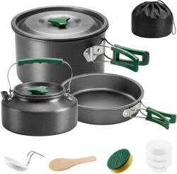 Outsunny Set de vase pentru camping din aluminiu 11 piese, cu geantă de depozitare și mânere anti-arsură, Ø19x10cm, Gri | Aosom Romania (802-011V00GY)