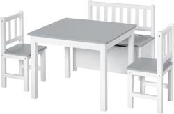 HOMCOM Set Mobilier pentru Copii 4 Piese, Masă, 2 Scaune, Bancă Depozitare, Lemn Multifuncțional, Alb și Gri | Aosom Romania (312-001GY)