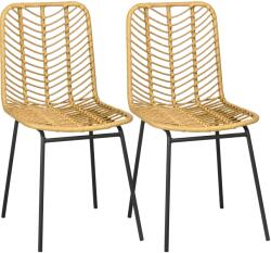 HomCom Set de 2 scaune de dining design boem din rășină impletită și picioare metal 44 x 58 x 85 cm galben | Aosom Romania (835-854V00YL)
