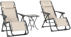 Outsunny Set de 2 Șezlonguri de Grădină cu Gravitație Zero și Măsuță cu Suport pentru Pahare, 47x47x54 cm, Bej | Aosom Romania (84G-718V00BG)