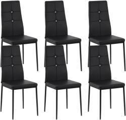 HomCom Joc de 6 Scaune de Dining Tapitate în PU cu Spătar Înalt cu Butoane și Picioare de Oțel Design Modern Negru | Aosom Romania (835-477V01BK)