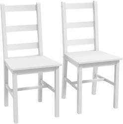 HomCom Set de 2 scaune de sufragerie din lemn masiv de pin scaune de bucătărie cu spătar lamele spirit rustic alb | Aosom Romania (83A-093V00WT)