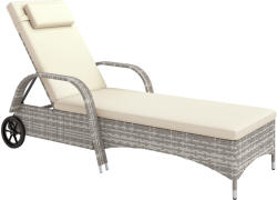 Outsunny Șezlong saltea înclinare reglabilă multi-poziții cotiere roți 200 x 73 x 30-103 cm gri deschis | Aosom Romania (862-005V00CW)