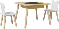 AIYAPLAY Set Masă și 2 Scaune pentru Copii 3-6 ani, cu Tablă de Scris și Loc de Depozitare, 60x60x44 cm, Lemn Natural | Aosom Romania (312-119V80ND)