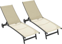 Outsunny Set de 2 șezlonguri din aluminiu și textilenă cu roți, spătar reglabil, sarcină max. 150 kg kaki | Aosom Romania (84G-088V01KK)