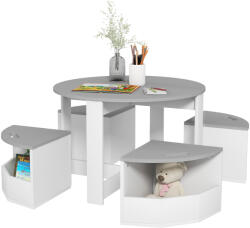 AIYAPLAY Birou Copii, Masă și Scaune pentru Copii din 5 Piese cu Depozitare, pentru Clasă, Creșă, Grădiniță, 78x78x49 cm, Gri (312-112V80GY)