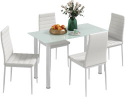 HomCom Grup de Masă 5 piese Sitzgruppe Masă cu 4 scaune, design modern, masă din sticlă, Alb | Aosom Romania (835-839V03WT)